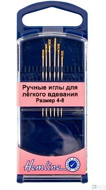 Иглы ручные для лёгкого вдевания в пластиковом контейнере № 4-8, 6 шт Hemline - цена и фото