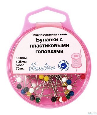 Булавки портновские с цветными головками, 38 мм, 75 шт. в контейнере, Hemline - цена и фото