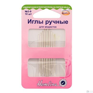 Иглы швейные ручные для модисток № 3-9, 10 шт. Hemline - цена и фото